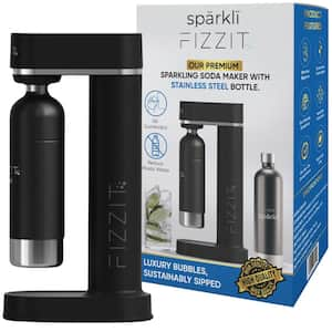 Stainless Steel Black Sparkling Water and Soda Maker Machine with Black Stainless Steel 1L Re-Usable Bottle