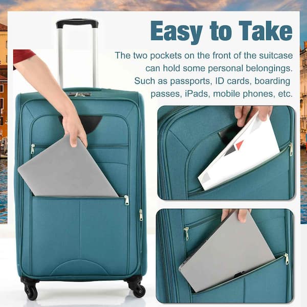 3-Piece Green Upright Spinner Softshell Lightweight Luggage Set with Duffel Bag