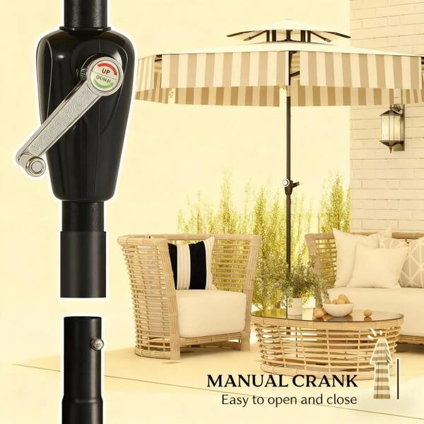 crank up patio table umbrella 10 Feet Outdoor Market Umbrella with Tilt Adjustment-Brown Crafted with a robust steel pole and ribs 8.6 ft. Steel Push-Up Patio
