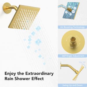 7-Spray 16 and 6 in. Dual Shower Heads Ceiling Mount Fixed and Handheld Shower Head in Brushed Gold (Valve Included)