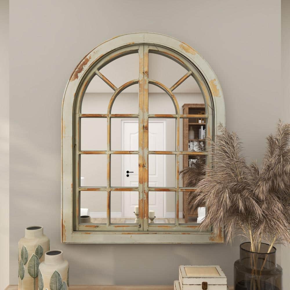 Gray and Brown Weathered Nautical Windowpane Wall Mirror