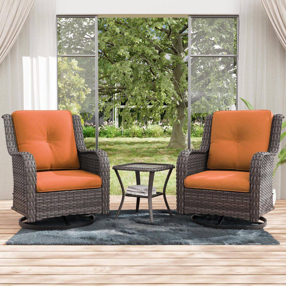 Swivel Brown Wicker Outdoor Rocking Chair with Orange Cushions and Side Table (Set 3-Pack) price history on PriceWatchPro