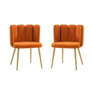 Yginio Orange Velvet Barrel Side Chair with Metal Legs (Set of 2)