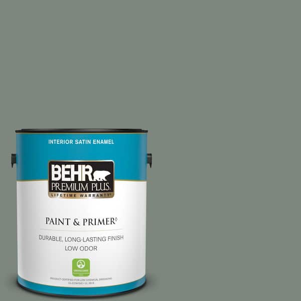 BEHR PREMIUM PLUS 1 gal. #700F-5 Wild Sage Satin Enamel Low Odor Interior Paint & Primer
