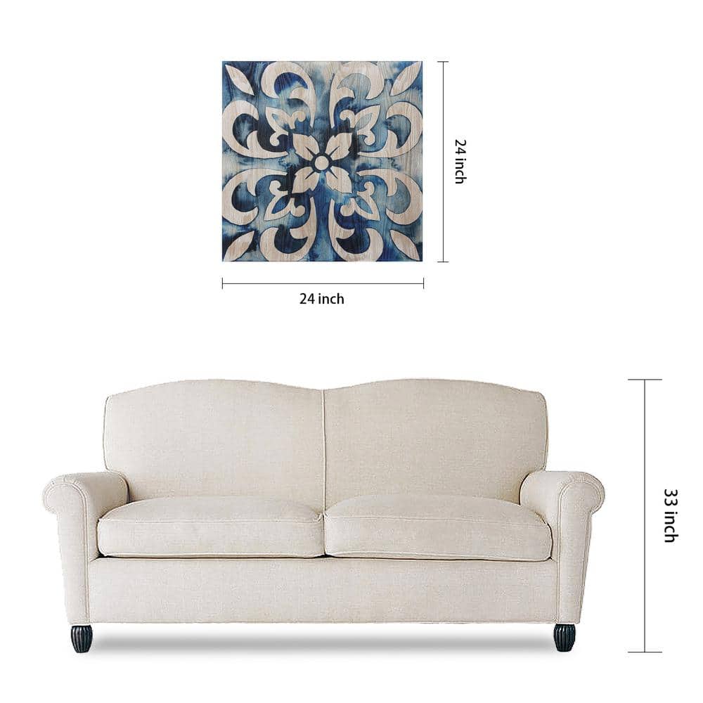Cobalt Blue and Natural Ash Wood Abstract Square Wall Art