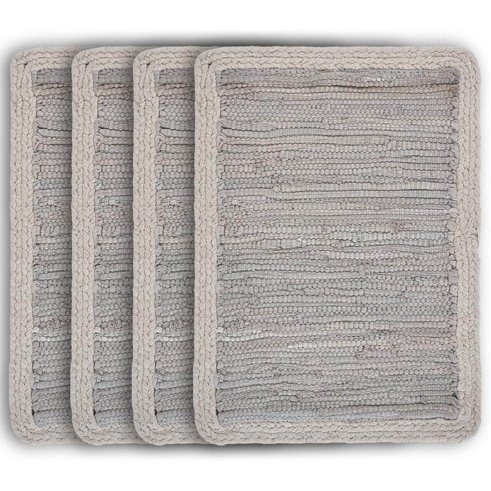 Bordered 19 in. x 13 in. Light Gray Placemat (Set of 4)