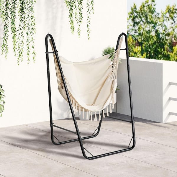 MORNINGSTAR ECHEO LLC 4.3 ft. Free Standing Outdoor Hammock Swing with U Shape Stand in Beige