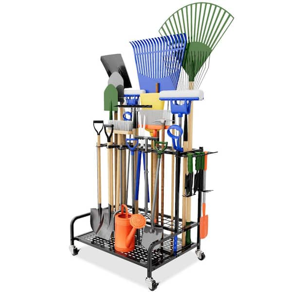 3-Tier Garden Tool Organizer with Wheels for Garage Organization and Storage