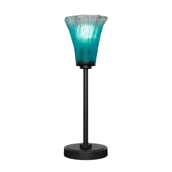 Unbranded Quincy 18.75 in. Matte Black Accent Lamp with Teal Crystal Glass Shade