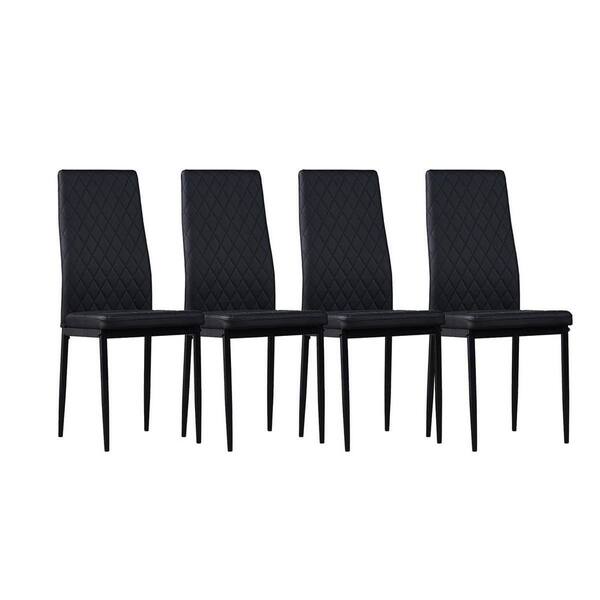 Amucolo Black Modern Faux Leather Upholstered Diamond Grid Pattern Dining Chair with Metal Legs (Set of 4)