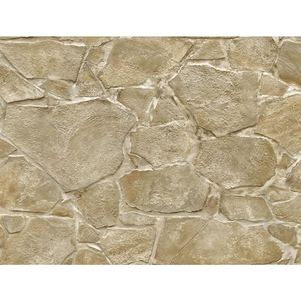 15.38 sq. ft. Caramel Faux Fieldstone Natural Wall Backdrop Vinyl Peel and Stick Wallpaper Roll
