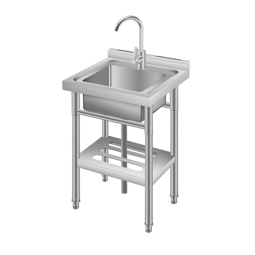 Stainless Steel Utility Sink with Storage Shelf, 20 in Small Freestanding Laundry Room Sink with Faucet, Backsplash price history on PriceWatchPro