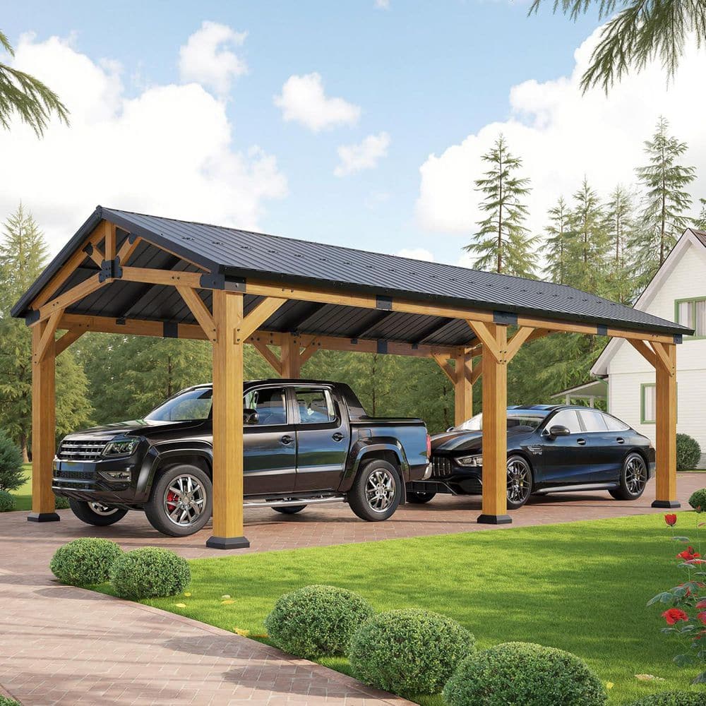 amerlife 12 ft. W x 24 ft. D x 9.5 ft. Cedar Wood Frame Carport