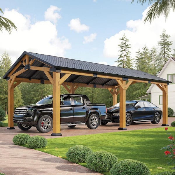 12 ft. W x 24 ft. D x 9.5 ft. Cedar Wood Frame Carport with Steel Roof
