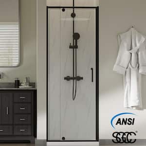 28 to 32 in. W x 72 in. H Pivot Framed Swing Corner Shower Panel with Shower Door in Black with Clear Glass