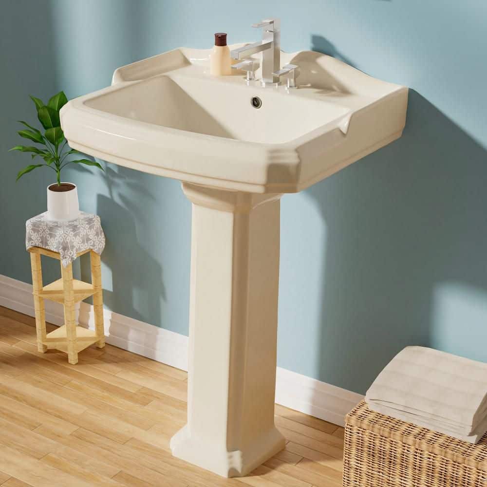 19 in. D x 23 in. W Pedestal Combo Bathroom Sink in Bone Vitreous China Rec