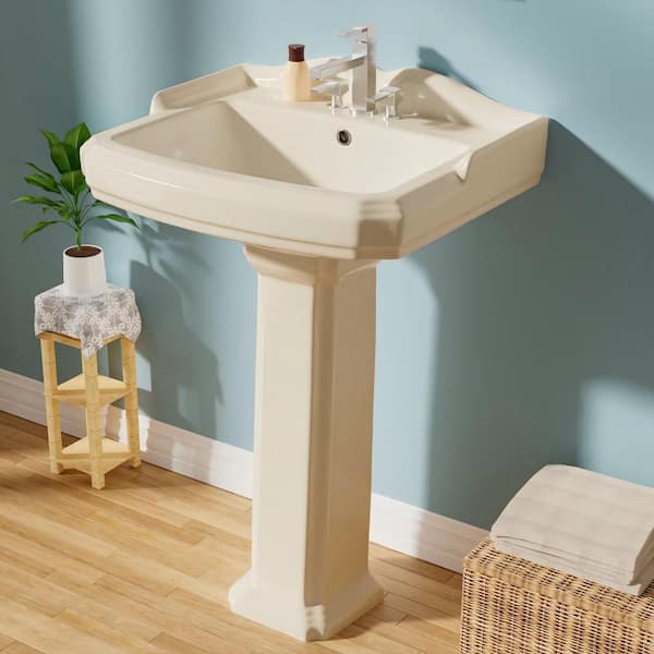 19 in. D x 23 in. W Pedestal Combo Bathroom Sink in Bone Vitreous China Rectangular Pedestal Bathroom Combo Sink