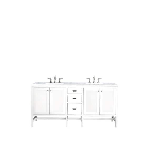 James Martin Vanities Addison 72 in. W x 23.5 in. D x 35.5 in. H Bathroom Vanity in Glossy White with Carrara White Marble Top