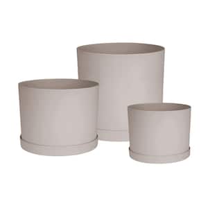 Mathers 6 in. x 8 in. x 10 in. Plastic Planters with Matching Saucers Bundle, Pebblestone Beige