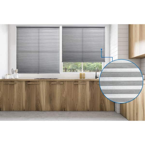 BlindsAvenue Designer Print Grey Cordless Light Filtering Fabric Honeycomb 9/16 in. Single Cell Cellular Shade 67 in. W x 72 in. L