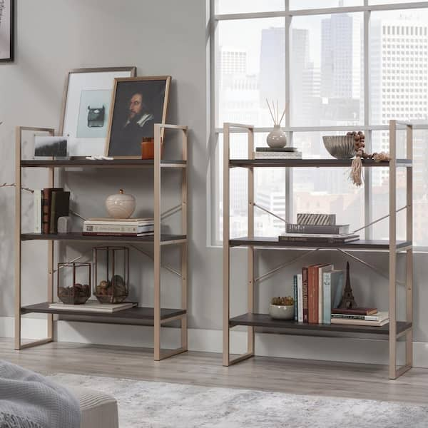 Ashburn Regal Walnut Wooden and Metal 4 Tier Floor Shelf