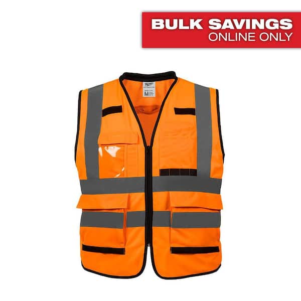 Performance Small/Medium Orange Class 2-High Visibility Safety Vest with 15 Pockets