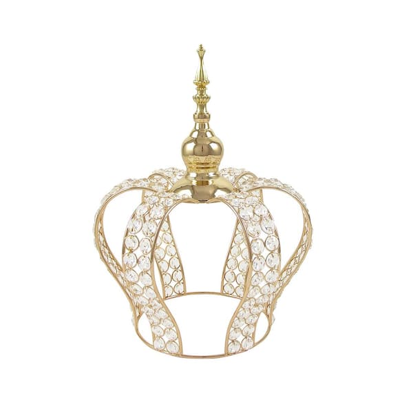 Silver Table Decor Decorative Crown Crystal Bead Metal Accent Piece with Straight Stand 17 in.