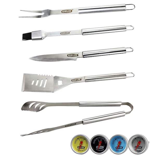 MAN LAW Stainless Steel BBQ Tool Set with Bonus Steak Thermometer (5-Piece)