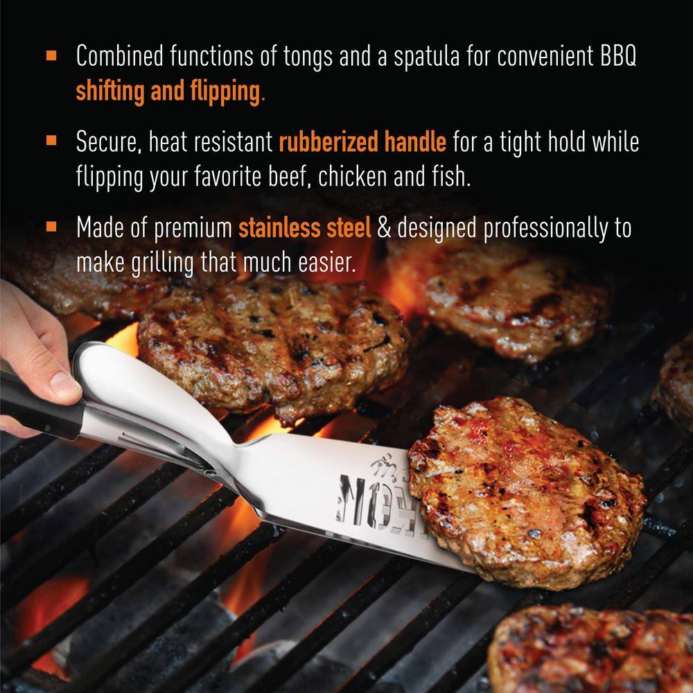Premium Stainless Steel Tongs-Spatula with Rubber Grip
