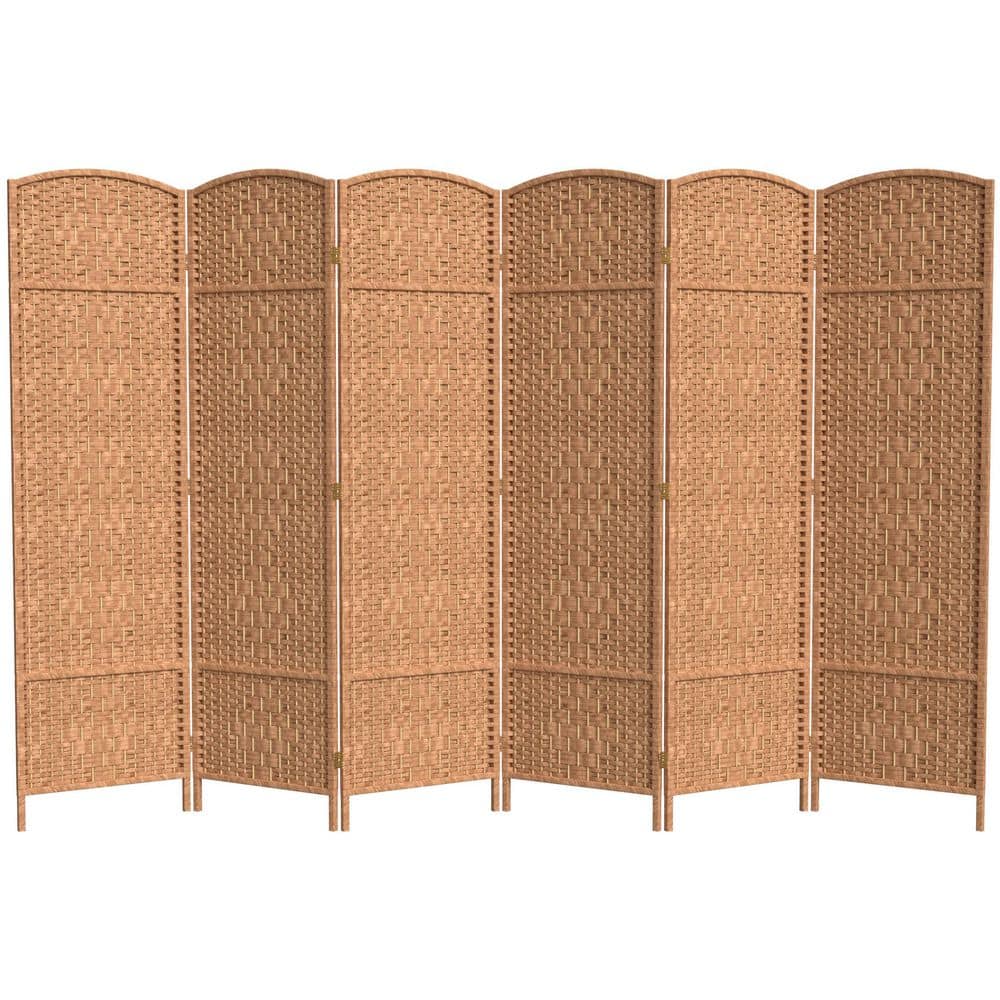 Natural Fiber 6-Panel Folding Room Divider with Diamond Weave