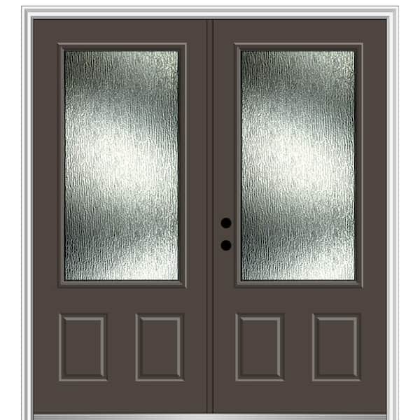 MMI Door Rain Glass 72 in. x 80 in. Right-Hand Inswing 3/4 Lite 2-Panel Painted Brown Prehung Front Door on 4-9/16 in. Frame