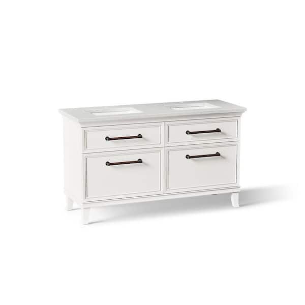 Artifacts 60in. Double Sink Freestanding Linen White Bath Vanity with White Quartz Top Unassembled