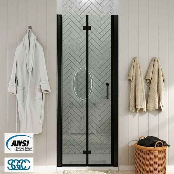 waterpar 34 to 35-1/2 in. W x 72 in. H Bi-Fold Frameless Shower Doors in Black with Clear Glass