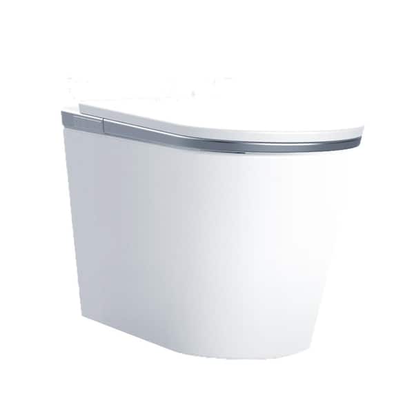 S-G Elongated Smart Bidet Toilet 1.34 GPF in Silver with Power Outage Flush, GFCI, FootSense, Heated, Auto Open/Close