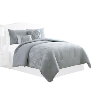 Ohio 5-Piece Gray and White Solid Print Microfiber Queen Comforter Set