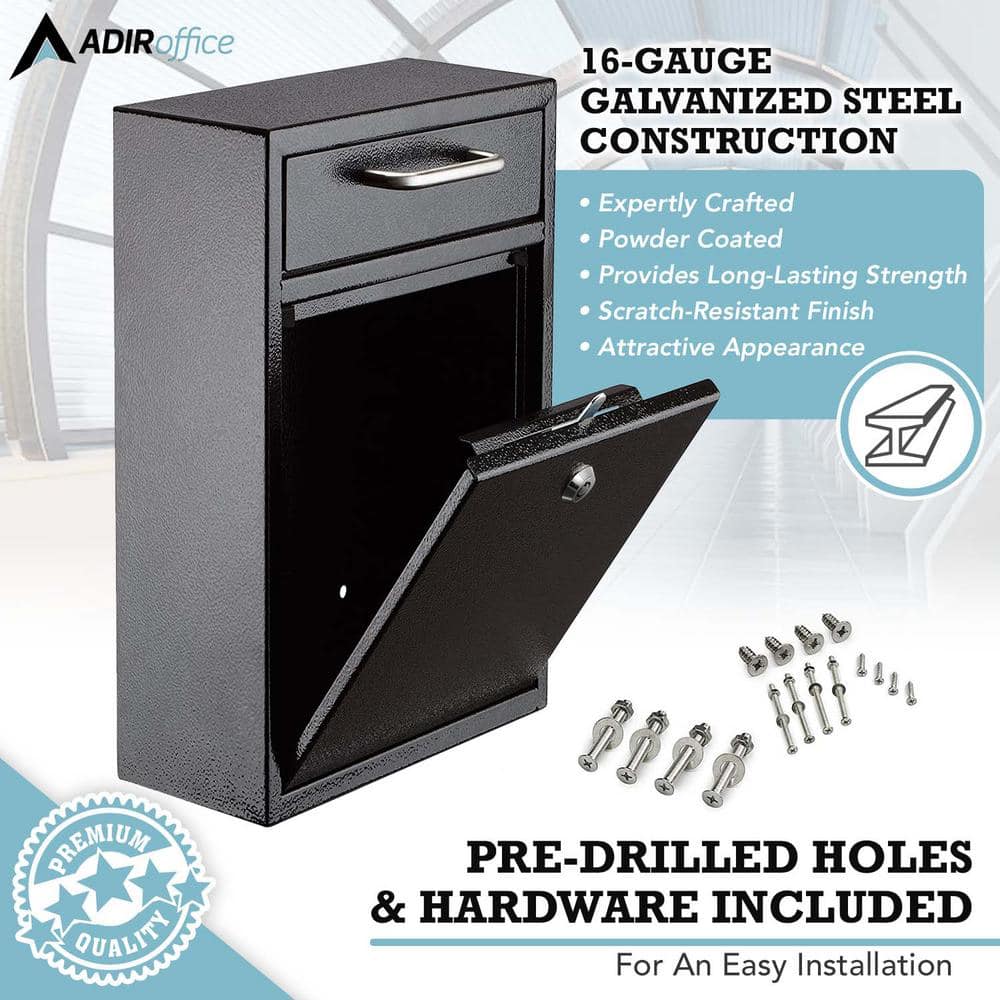 Black Heavy Gauge Steel Wall Mounted Lockable Collection Box