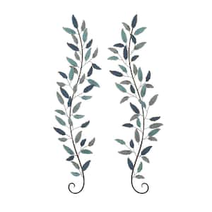 Metal Teal Leaf Wall Decor with Gold Accents (Set of 2)
