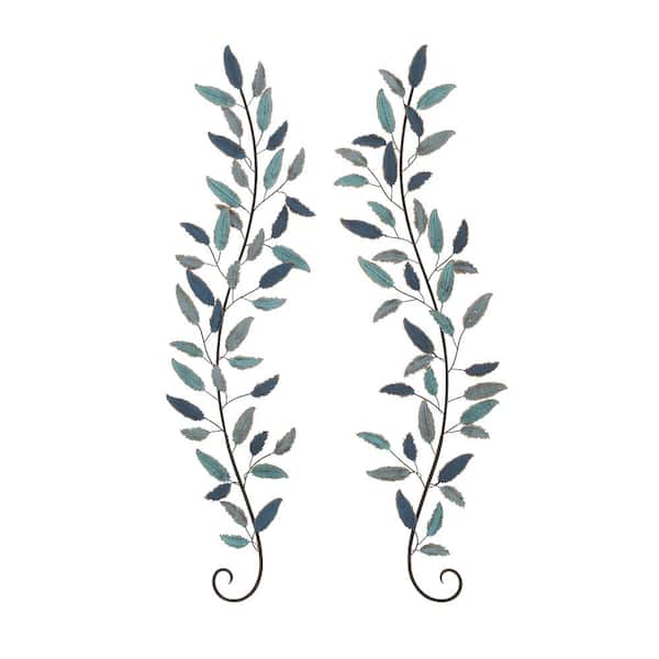 Litton Lane Metal Teal Leaf Wall Decor with Gold Accents (Set of 2)