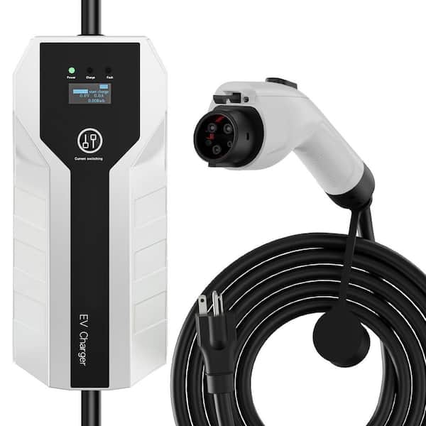 20 ft 110-240-Volt Portable Electric Car Charger Level 1 2 16A Adjustable Plug-in Hybrid EV LCD Screen