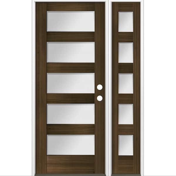 50 in. x 80 in. Modern Hemlock 5-Lite Left-Hand/Inswing Frosted Glass Black Stain Wood Prehung Front Door w/RSL