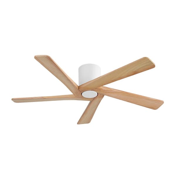 54 in. (4.5 ft.) Indoor Flush Mount Ceiling Fan, 5-Solid Wood Blades Ceiling Fan with Remote, White