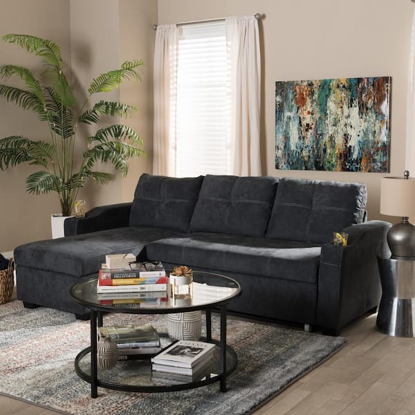 Baxton Studio Lianna 2 Piece Dark Gray Fabric 4 Seater L Shaped