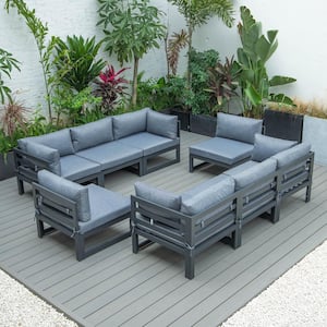 Chelsea Black 8-Piece Aluminum Outdoor Sectional with Blue Cushions