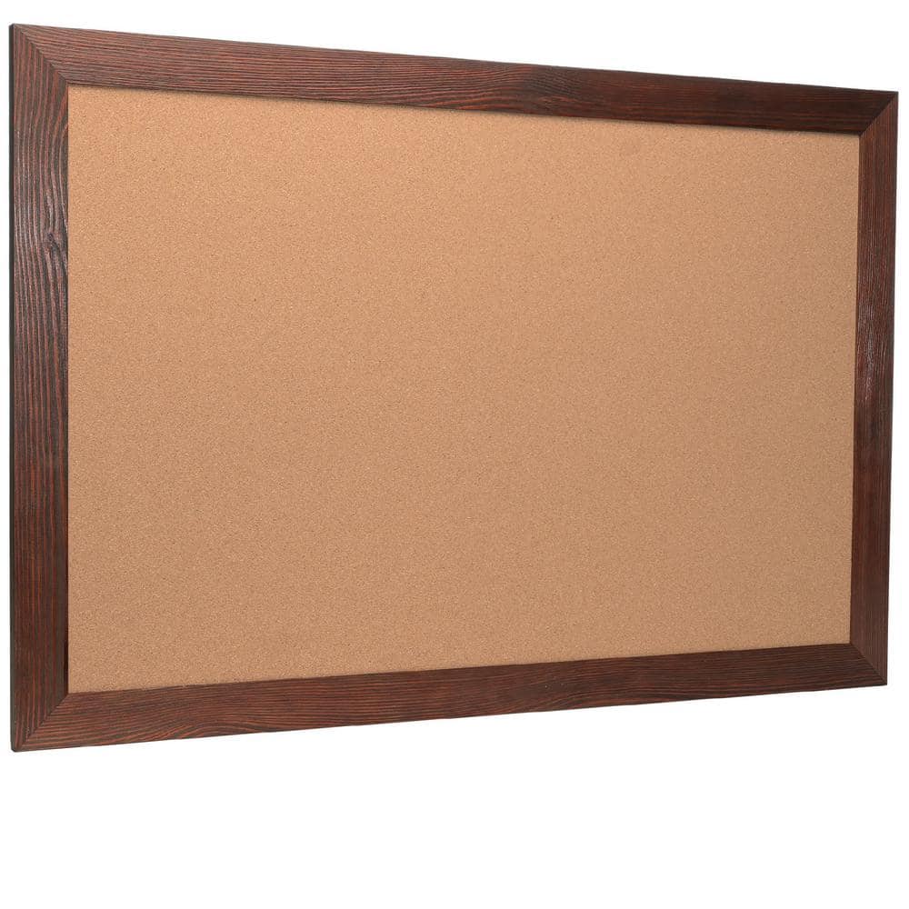 Rustic Brown Wood Frame 24" x 36" Cork Bulletin Board