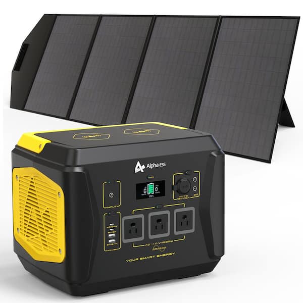 AlphaESS 1000-Watt Continuous/2000-Watt Peak Solar Generator with 200-Watt Solar Panel Push Button Start for Outdoors, Emergency