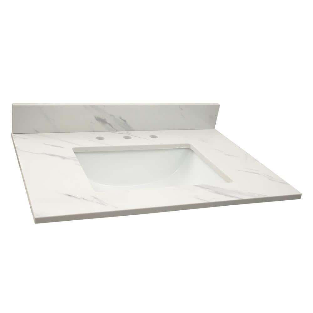31 in. White Marble Bathroom Vanity Top with Single Sink