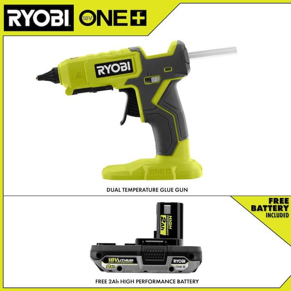 ONE+ 18V Cordless Dual Temperature Glue Gun w/ 10 Glue Sticks and FREE 2.0 Ah HIGH PERFORMANCE Battery