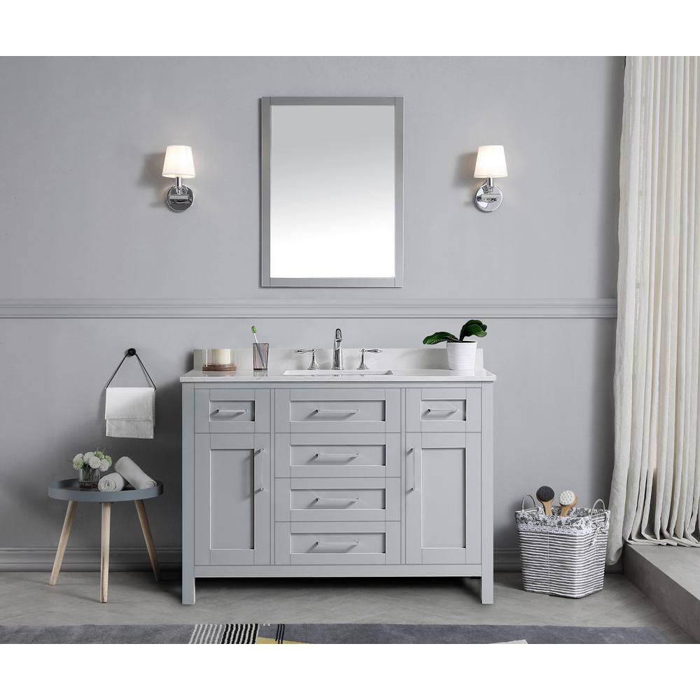 OVE Decors Wexford 48 in. W x 21 in. D x 34 in. H Single Sink Vanity in Dove Gray with White Engineered Marble Top and Mirror -  VKCR-WEXF48-039