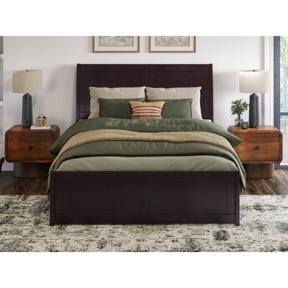 Valencia Espresso Full Wood Sleigh Platform Bed with Slats