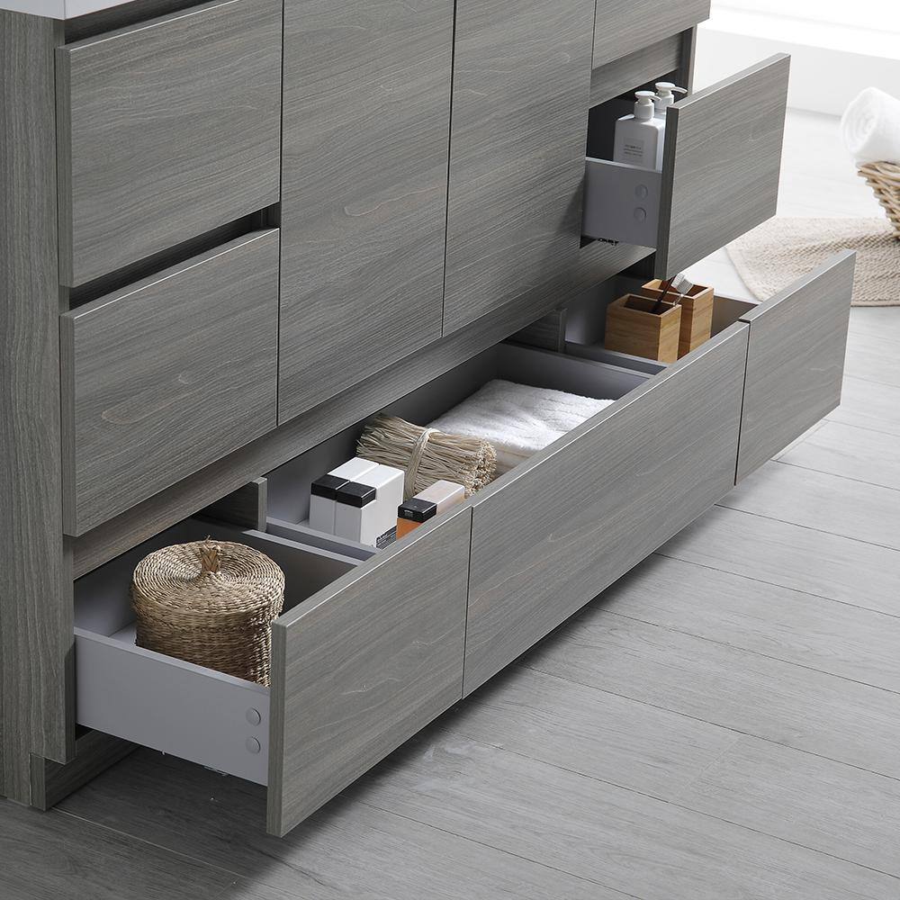 Modern 59'' Gray Acrylic Single Sink Vanity Set with Medicine Cabinet